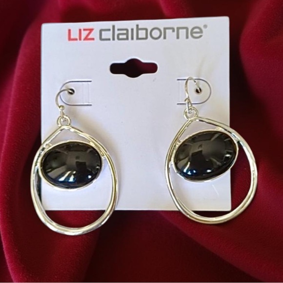 Liz Claiborne pierced earrings silver with black NWT - Picture 15 of 16